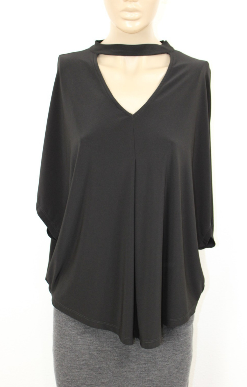 Joseph Ribkoff Black Rayon V-Neck Tunic Top Blouse Size M